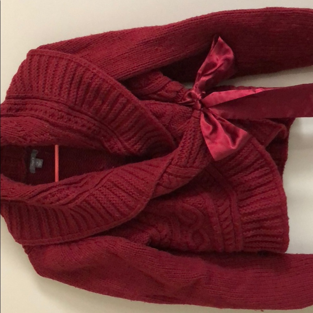 Red tie up sweater